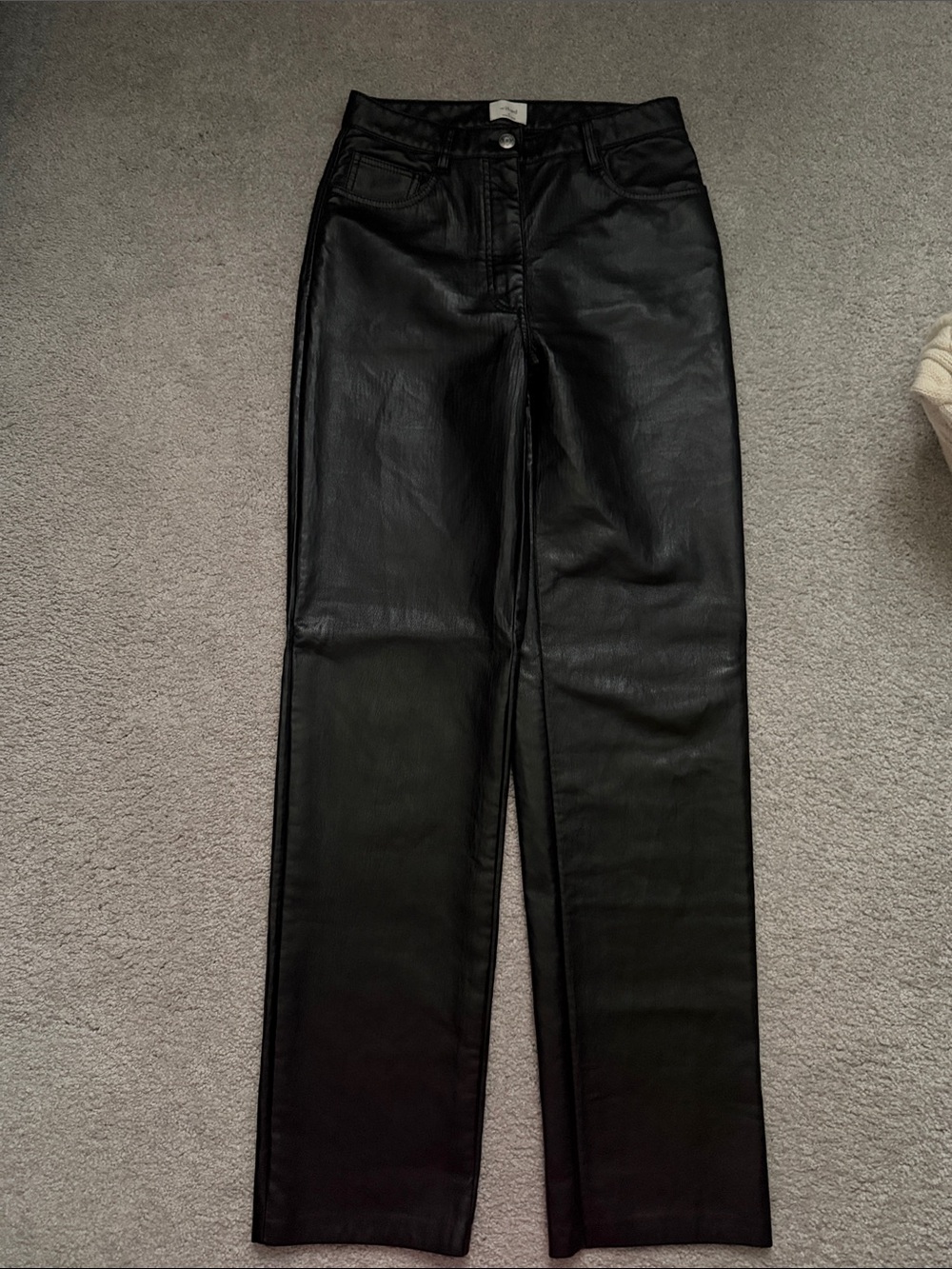 Aritzia Black Faux Leather Straight-Leg Jeans